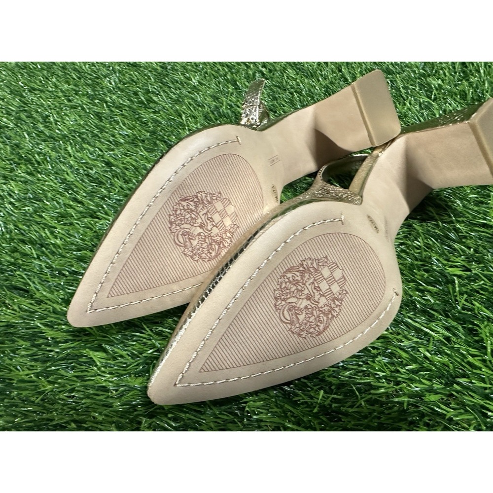 Vince Camuto Womens Gold Leather Snakeskin Slingback Pointed Toe Block Heel 7 - Picture 4 of 6
